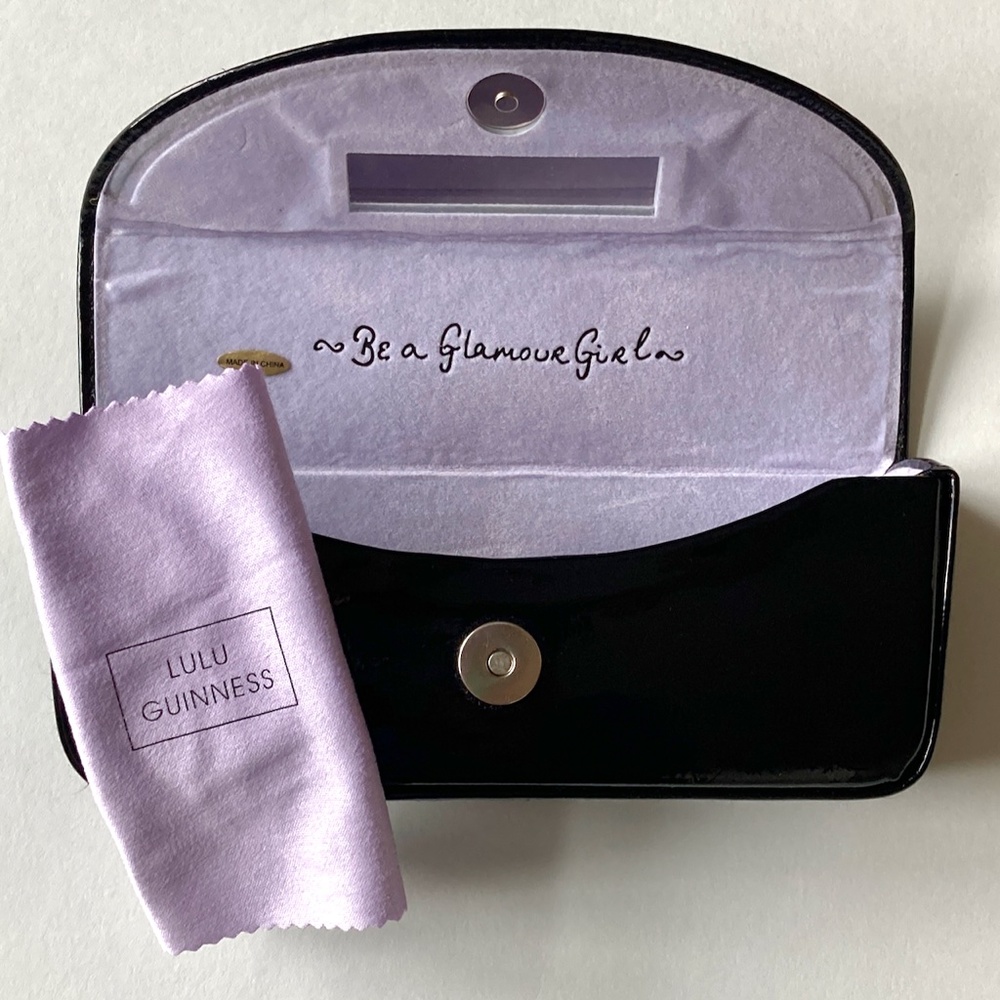 Lulu Guinness Black Patent Eyeglass Case Hard Sunglass Case Magnetic Snap Mirror